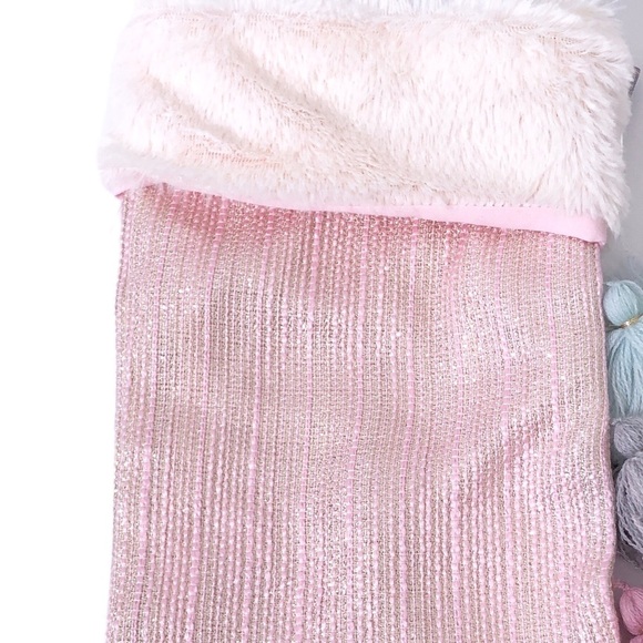 Nordstrom Levtex Home Pink Metallic Gold Woven Christmas Hanging Fabric Stocking - Picture 3 of 3